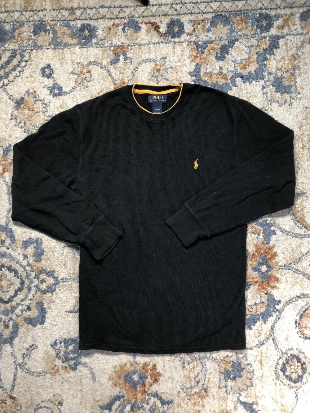 Polo Ralph Lauren Shirt Mens Medium Black Long Sleeve Thermal Pony Logo Tee
